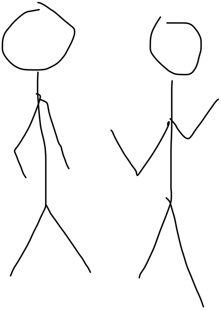 two stick figures discuss computing