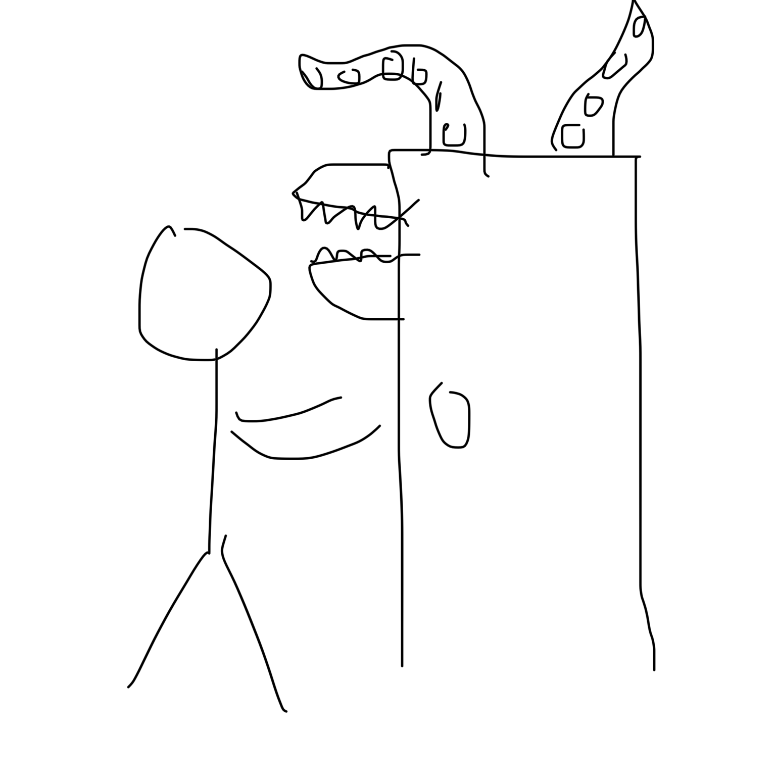 the author reaching to open a door behind which are a variety of terrifying monsters